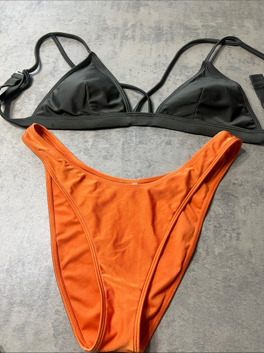 Forever 21 Black Triangle Top & Orange Bikini Bottom Set
